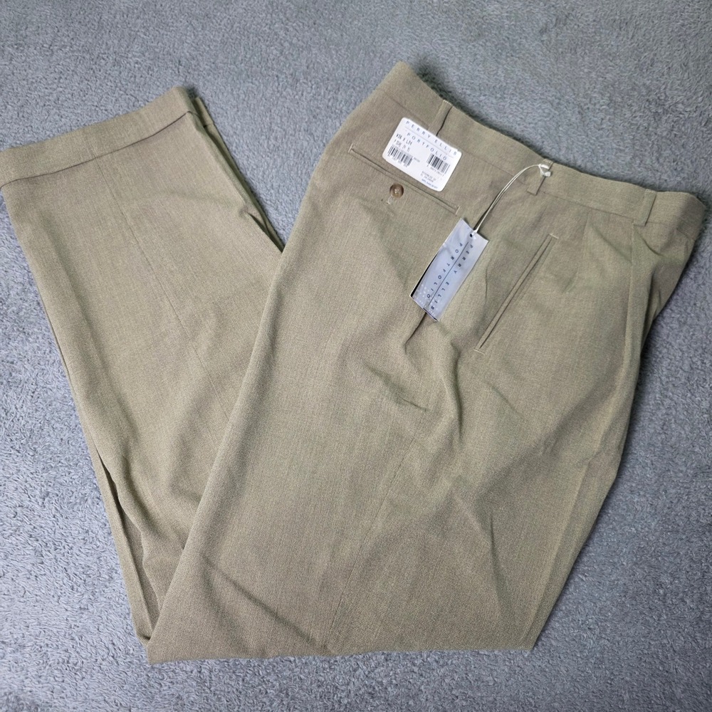 Perry Ellis Mens 36x34 Dress Pants Olive Pleated Cuffed Wrinkle Free 5908
